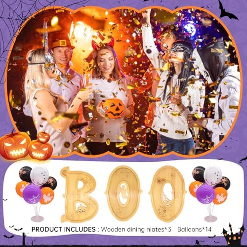3 Piece Wooden Halloween Charcuterie Board with 14 Balloons