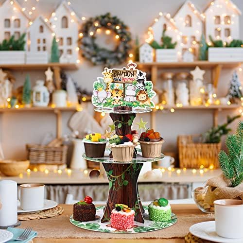 Nuenen Safari Cupcake Stand 3 Tier Jungle Birthday Decor