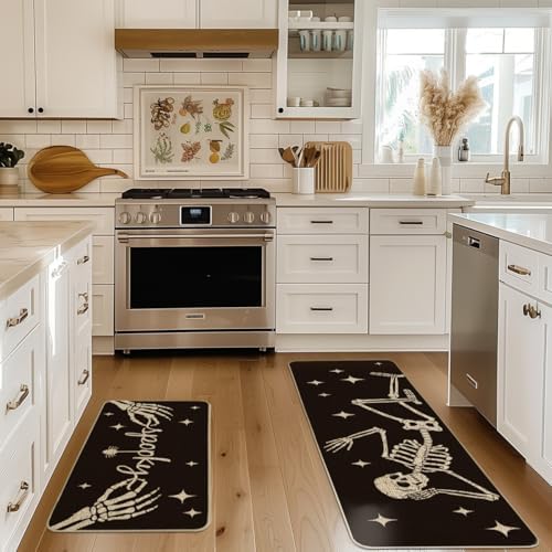 Artoid Mode Spooky Skeleton Spider Bone Halloween Kitchen Mats Set of 2