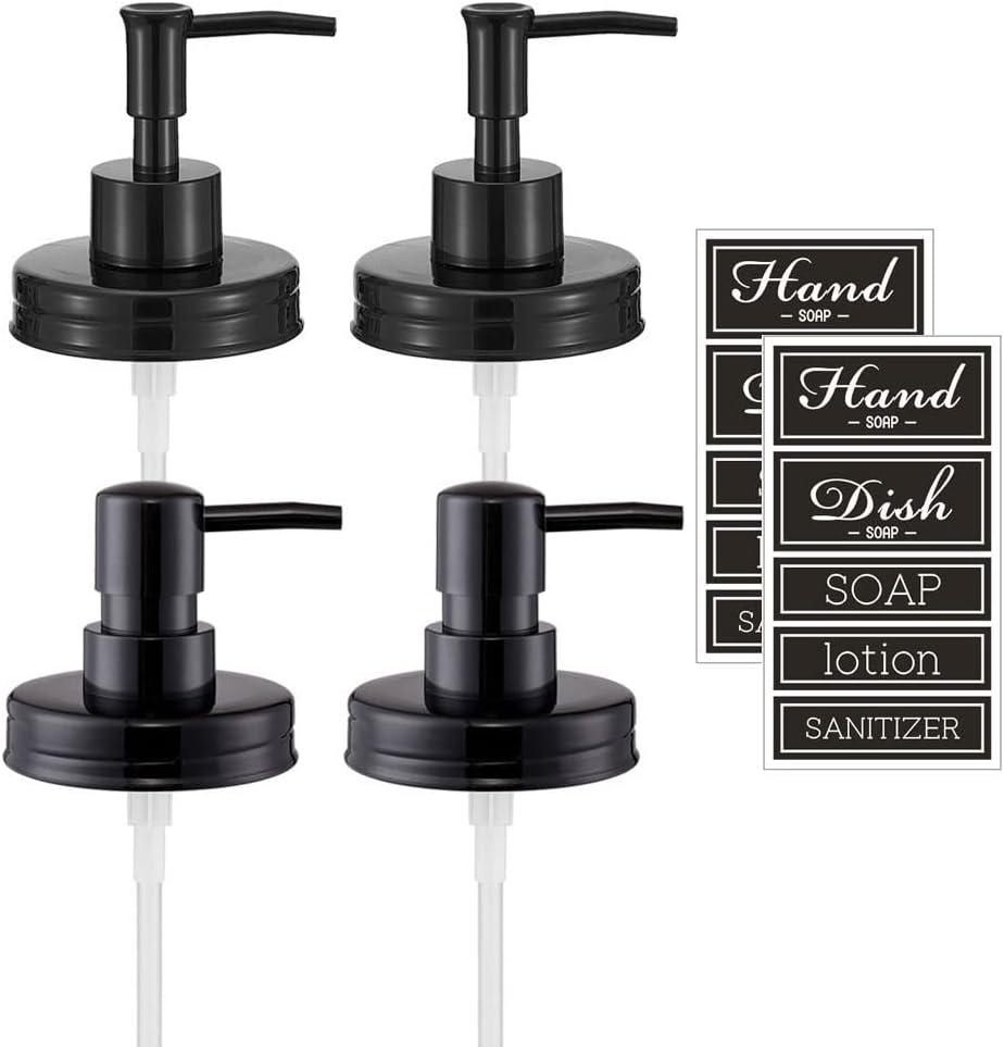Regular Mouth Mason Jar Soap Dispenser Pumps and Lids 4 Pack