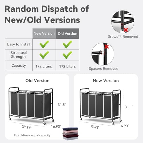 ROMOON 4 Section Laundry Sorter with Wheels and Removable Bags