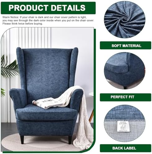 CRFATOP 2 Piece Wingback Chair Slipcovers with Elastic Bottom