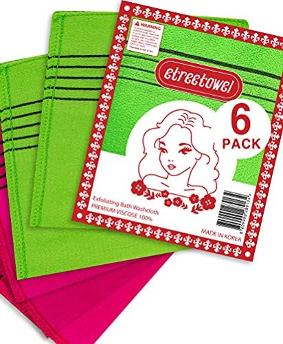 Anti-Shrink Korean Exfoliating Bath Mitt Scrub Washcloth 6 Pack