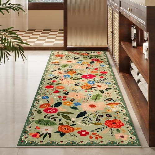 Soft Floral Runner Rug with Non Slip Rubber Backing