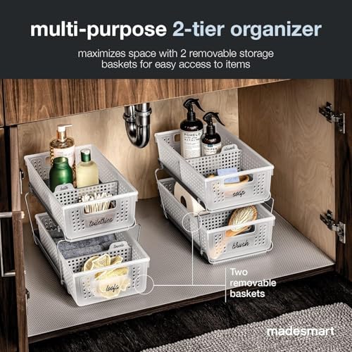 Madesmart 2-Tier Organizer with Handles and Adjustable Dividers