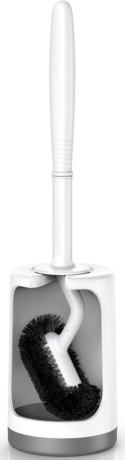HAMITOR Toilet Bowl Brush Holder Set with Curved Design and Hidden Storage