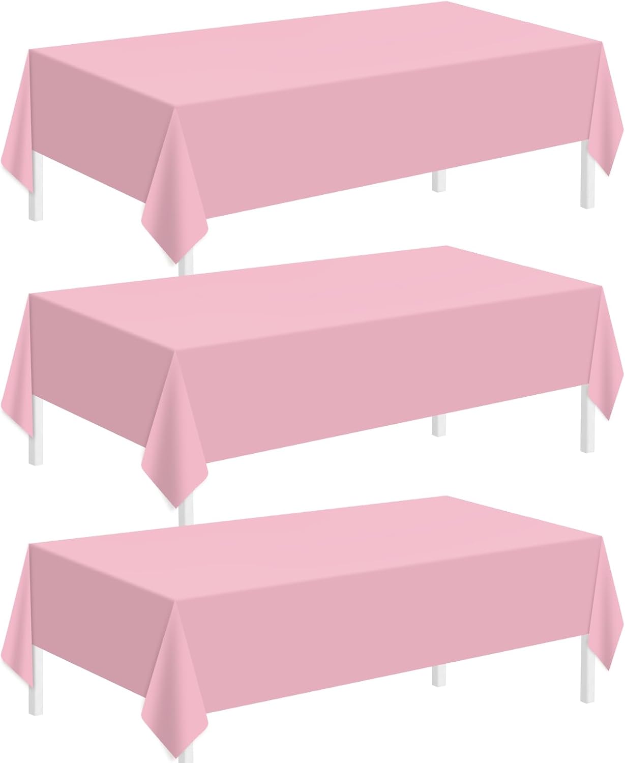 Childom 3 Pack Pink Plastic Tablecloths for Rectangle Tables