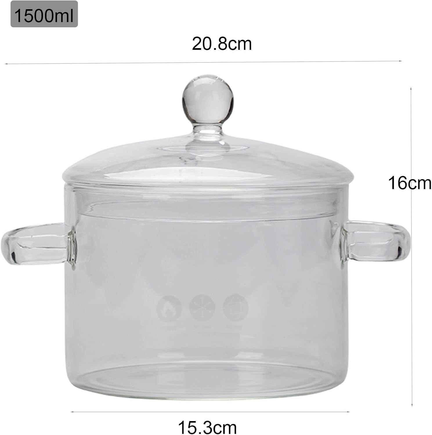 Clear Borosilicate Glass Stock Pot 1500ml