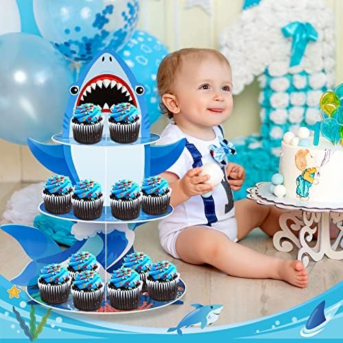 Zopeal 3 Tier Shark Cupcake Stand Ocean Theme Decor