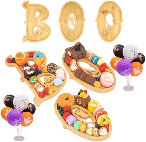 3 Piece Wooden Halloween Charcuterie Board with 14 Balloons