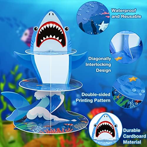 Zopeal 3 Tier Shark Cupcake Stand Ocean Theme Decor