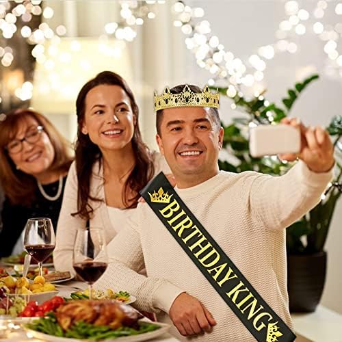 Birthday King Crown and Sash for Men - Gold Design