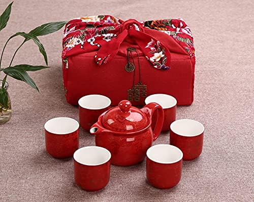 Double Happiness Porcelain Tea Set 7 Pcs Wedding Decoration