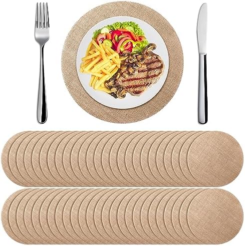 Mifoci 100 Piece Burlap Placemats Round Reusable Table Mats