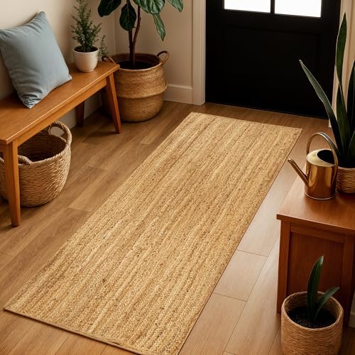 SpoiledHome Jute Rug 2x6 Natural Runner with Non-Slip Backing