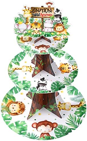 Nuenen Safari Cupcake Stand 3 Tier Jungle Birthday Decor