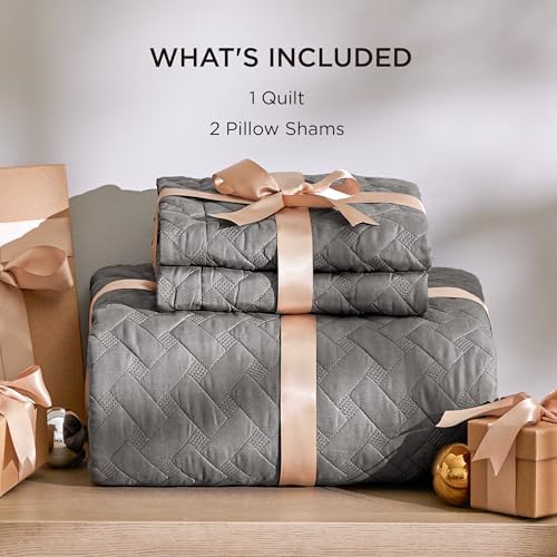 Bedsure King Size Quilt - Grey Basket Weave Bedspread