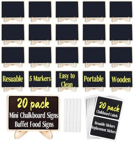 20 Pack Mini Chalkboard Signs with Easel Stand