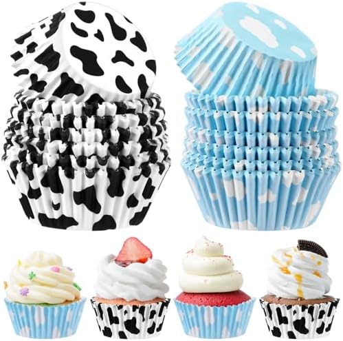 Cunhill 300 Pcs Paper Baking Cups with Cloud and Cow Designs