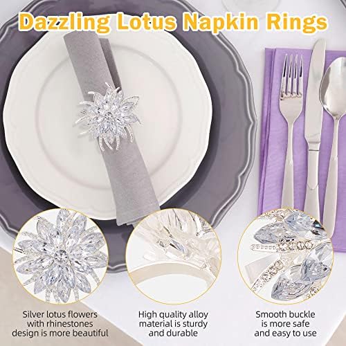 Zeedix Silver Lotus Napkin Rings Set of 12