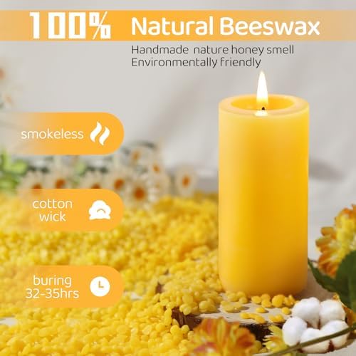 MAKALONE 6 Pack Natural Beeswax Pillar Candles