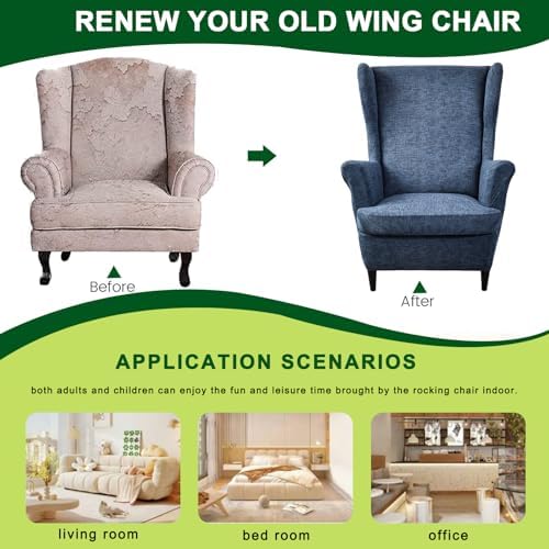 CRFATOP 2 Piece Wingback Chair Slipcovers with Elastic Bottom