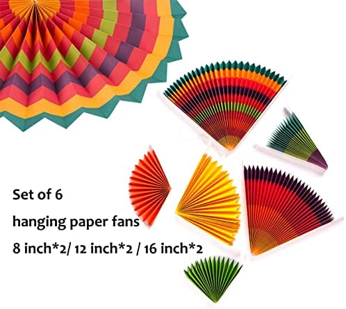 SUNBEAUTY Set of 6 Hanging Paper Fans for Birthday Parties