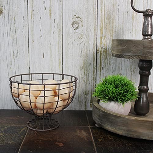 Rusty Metal Wire Round Egg Basket with Pedestal
