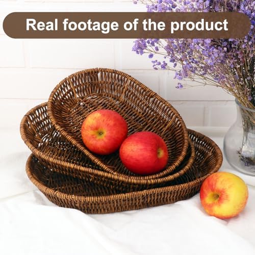 3 PCS Handwoven Oval Wicker Baskets Set