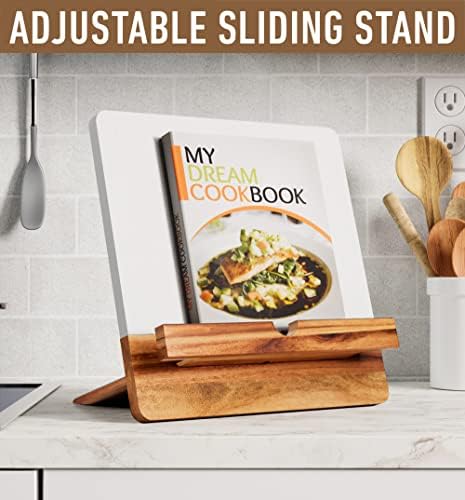 Acacia Cookbook Stand for Kitchen Counter 12x12 Adjustable Wood