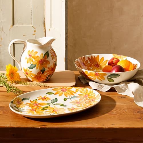 Sunnyflower 2 Piece Hand Painted Floral Stoneware Serving Set