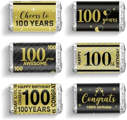 Tenare 90 Pcs 100th Birthday Black and Gold Stickers