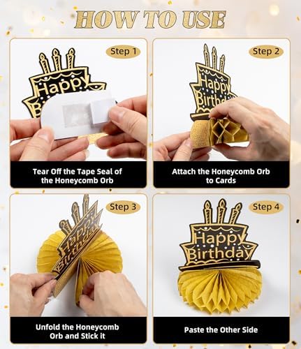 70th Birthday Decorations 9 Pcs Black Gold Honeycomb Centerpieces