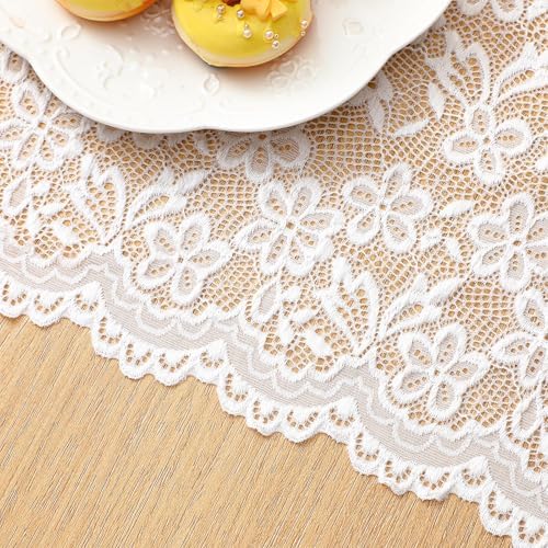 Windkream White Lace Table Runner with Big Bow Ends 12x71 Inch