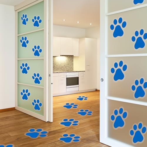 ReliThick 30 Pcs Blue Paw Print Floor Decals