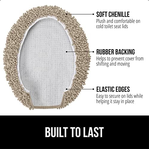 GORILLA GRIP Soft Chenille Toilet Lid Cover Beige 195x185