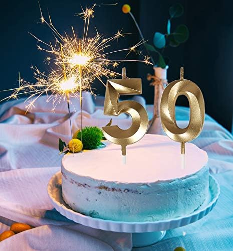 Gold Number 50 Birthday Candles Cake Topper