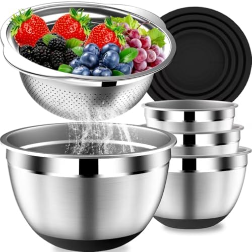 DUTZUN Stainless Steel Mixing Bowls with Lids Set - 4 25 2 15QT Black