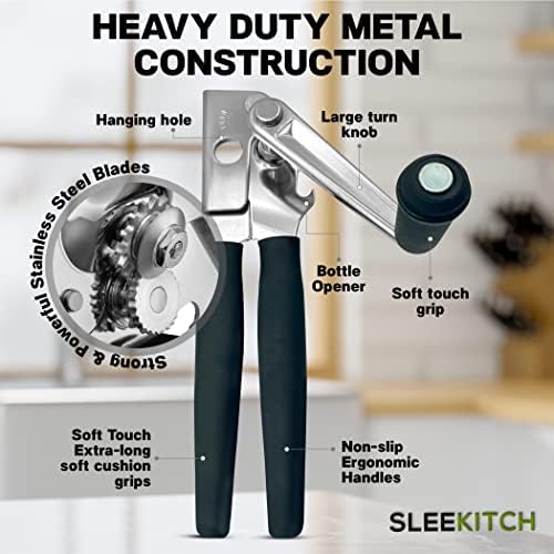Sleekitch Heavy Duty Manual Can Opener With Bottle Opener Hook