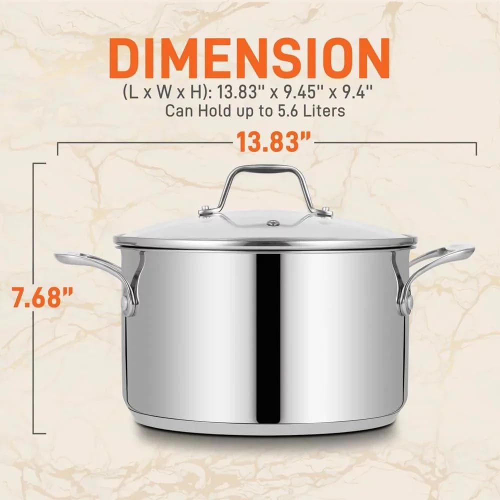 6 Quart Stainless Steel Stock Pot with Lid