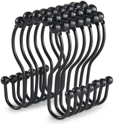 Goowin 12Pcs Stainless Steel Black Shower Curtain Rings with Double Hooks