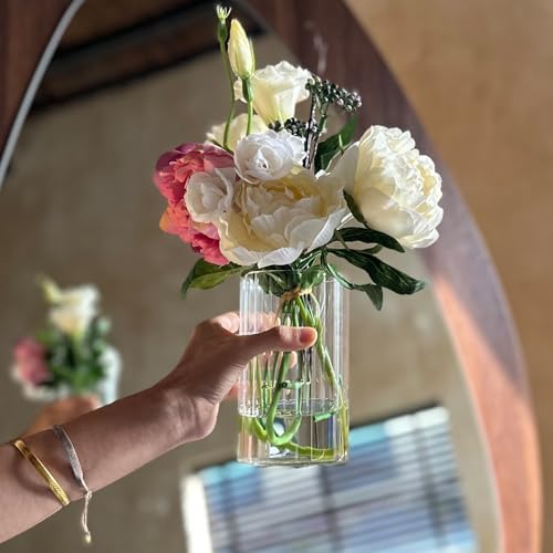 12Pcs Clear Ribbed Glass Cylinder Vases for Centerpieces