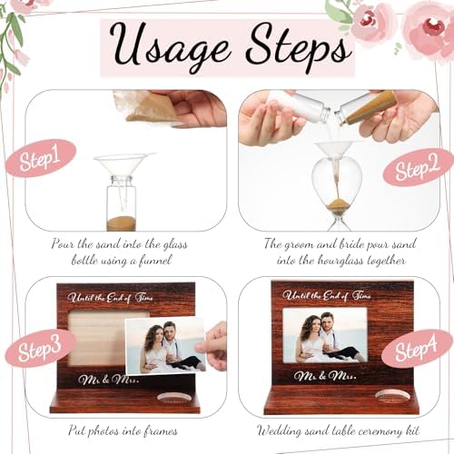 Blosssound Wedding Unity Sand Ceremony Set with Wooden Frame and Hourglass