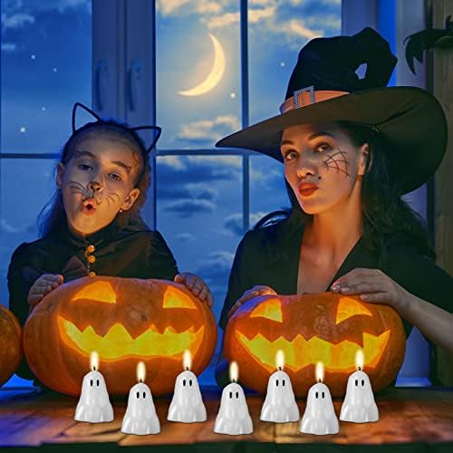 Jutom 10 Pack White Halloween Candles with Ghost Design
