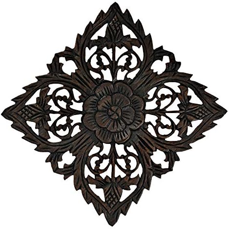 AeraVida Elegant Blossom Carved Teak Wood Wall Art