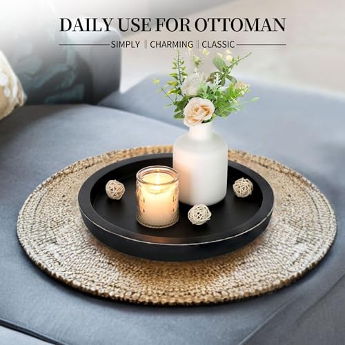 Hanobe Black Round Wooden Serving Tray