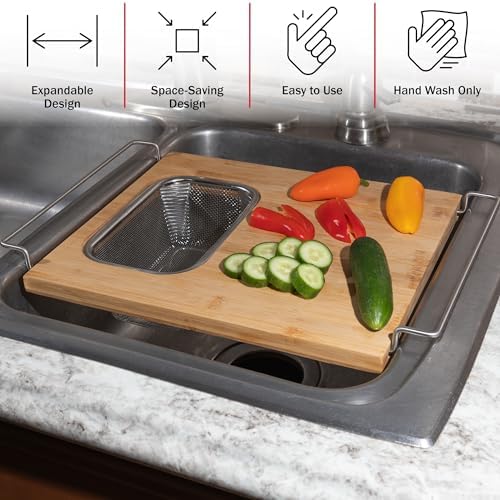 2 in 1 Bamboo Cutting Board with Strainer