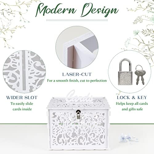 OurWarm White Wedding Card Box with Lock