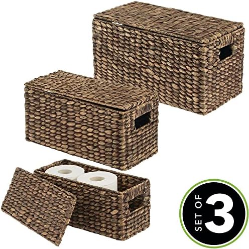 mDesign Woven Water Hyacinth Storage Baskets Set of 3 Dark Brown