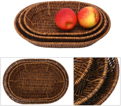 3 PCS Handwoven Oval Wicker Baskets Set